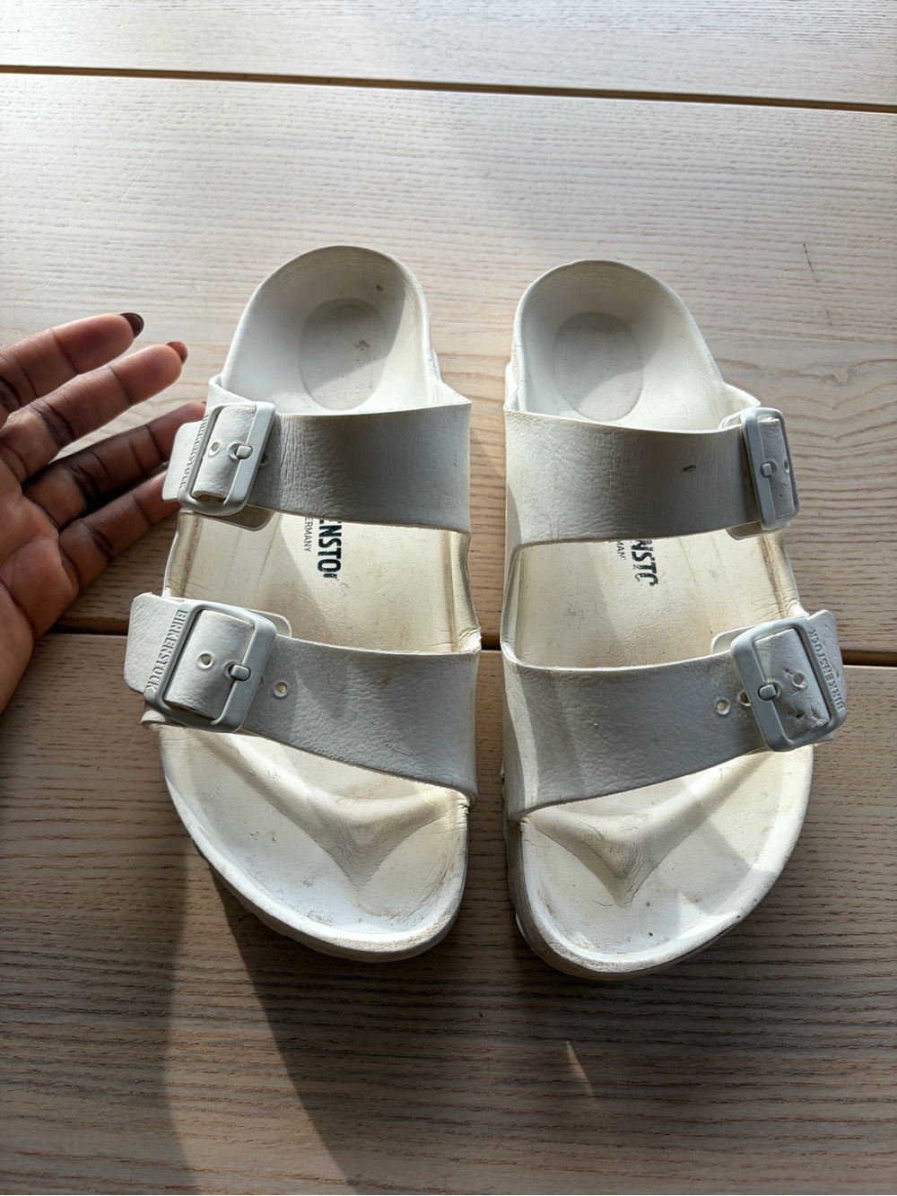 Birkenstock White Dual Buckle Slide Sandals